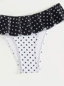 Swim Mod 2 件女士夏季海滩度假泳装，随机黑白波尔卡圆点吊带露背系带比基尼套装和荷叶边泳裤 - 黑與白 - 查看 6
