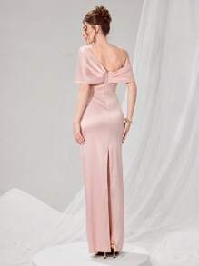 Poshira Đầm dự tiệc cocktail họa tiết hoa 3D cổ bẻ màu trơn thanh lịch cho nữ - Hồng - Xem 3