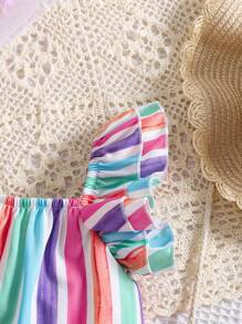 Travachic KIDS Newborn Baby Girl Cute Vacation Striped Cap Sleeve Romper, Summer - Multicolor - View 5