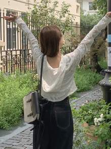 DAZY 女士精致蕾丝修身连帽长袖开衫，休闲、时尚、性感又可爱，秋季女装外套 - 白色 - 查看 5