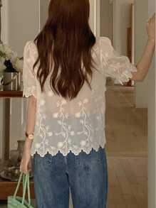 DAZY Chemisier casual en tissu texturé avec bordure à volants, Cardigan col V pour femmes