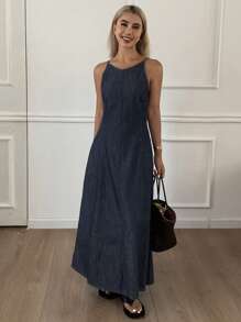 Livesso Women's Sleeveless Denim Dress, Fashionable Suitable For Summer