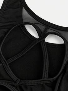 SHEIN 女童彈性連身舞衣，背面愛心設計，修身剪裁，適合學校、運動、舞蹈、體操，鏤空黑色編織夏季運動款 - 黑色 - 查看 5