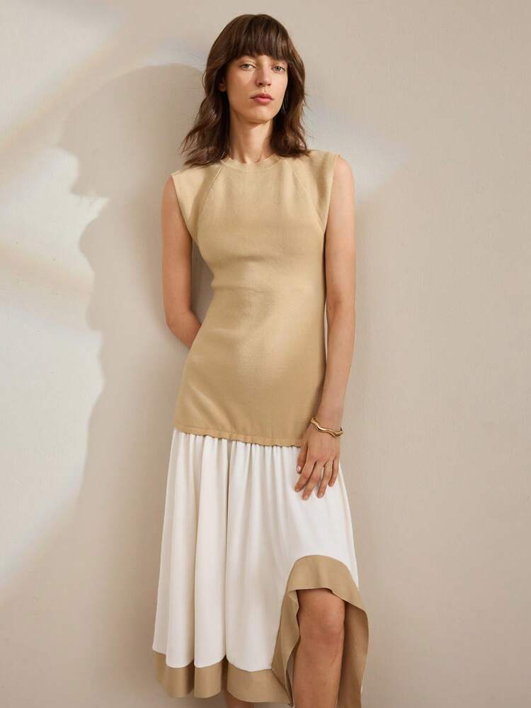 2025 Summer Women's Casual Asymmetrical Hem Sleeveless Dress, Colorblock Dress For Saint John's Day, Graduation, Holiday, Summer Outfit And Independence Day