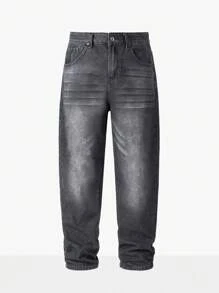 Manfinity Homme Men's Casual Rinsed Tapered Denim Jeans Going Out Urban Hang Out Vacation Work - Grey - View 3