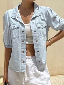 Livesso Women's Casual Denim Puff Sleeve Top For Summer Women Jacket,Fall Women Clothes