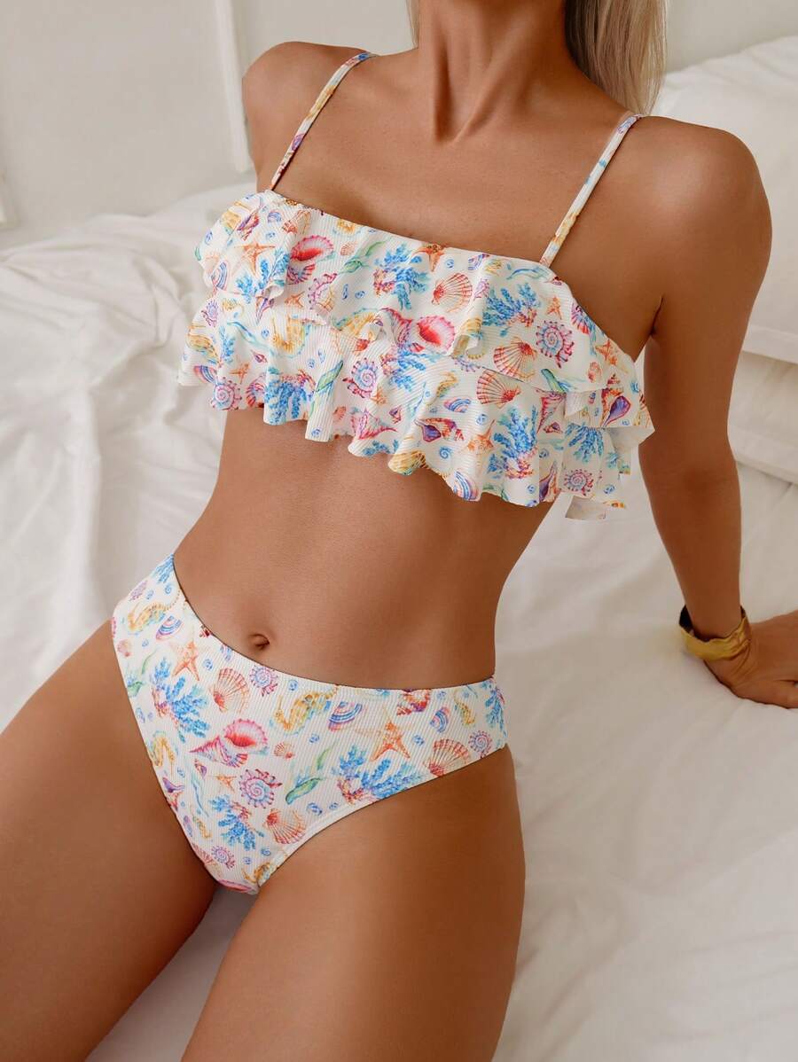 Swim Mod Women's Vacation Beach All-Over Print Swimsuit Set For Summer - Multicolor - View 1