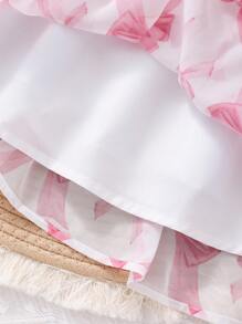 Robe à manches bouffantes style vintage pour préadolescentes, col Peter Pan, imprimé papillon en mousseline, douce - Rose bonbon - Voir 5