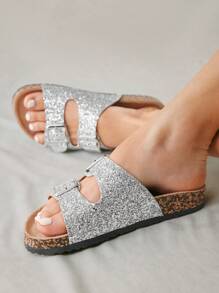 Solecia 夏季女士时尚亮片平底拖鞋 - 銀色 - 查看 2