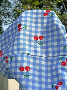 SHEIN EZwear Cherry Plaid Casual Summer Holiday Plus Size Shorts