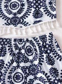 SHEIN 少女休闲碎花夏季新款上衣+短裤套装，优雅风格 - 彩色 - 查看 6