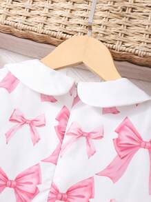 Robe à manches bouffantes style vintage pour préadolescentes, col Peter Pan, imprimé papillon en mousseline, douce - Rose bonbon - Voir 6