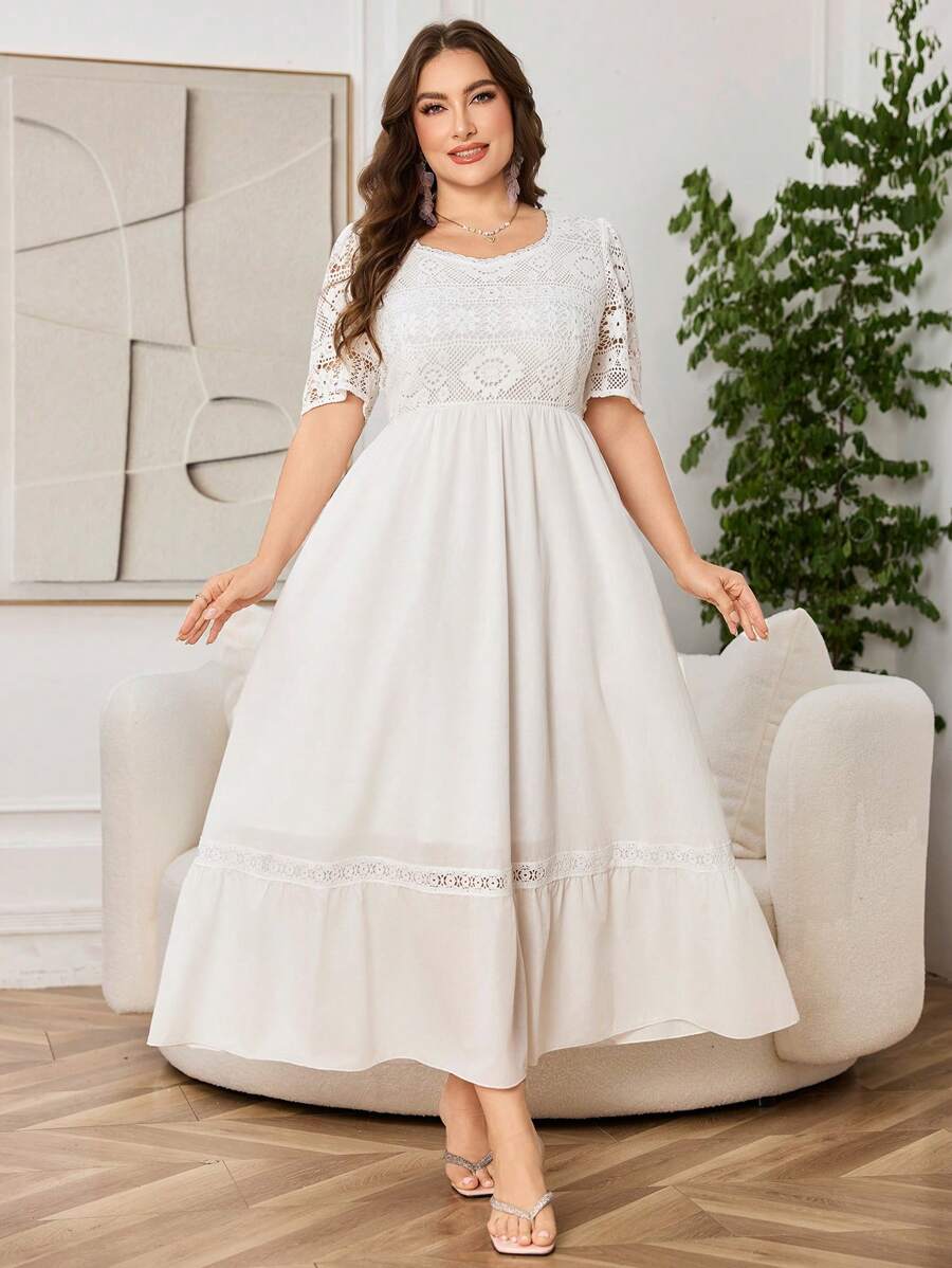 Modelyn Abito casual in stile arabo elegante, taglia grande, a maniche corte, con fiori e patchwork, linea ad A