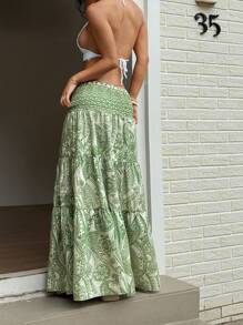 Sunnyshic 女式波西米亚印花长裙，休闲，适合度假和日常穿着，春夏季 - 綠色 - 查看 2