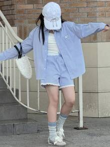 DAZY Tween Girls' Summer Casual Plaid Shirt And Shorts Set,Back To School Clothes