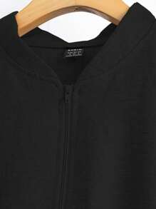 SHEIN LUNE 纯色休闲拉链夹克和裤子套装 - 黑色 - 查看 5