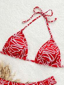 Swim Mod Random Print Vacation Two-Piece Swimsuit For Summer - Red and White - View 4