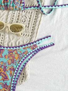 Swim Vcay Set de costum de baie sexy din două piese pentru femei, cu imprimeu de plante tropicale - Multicolor - Vizualizare 5