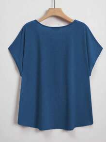 Lacomfia Kaos Lengan Kelelawar Polos Kasual Ukuran Besar, Atasan Biru Musim Panas - Dusty Blue - View 2