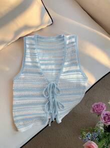 Comfortcana 女式条纹前系带镂空针织背心