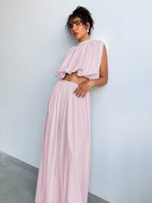 Aloruh Pleated Loose Elastic Waist Wide Leg Pants, Fashionable For Summer - Baby Pink - View 4