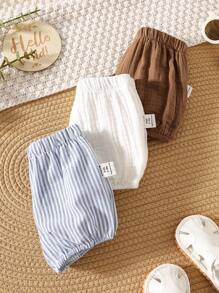 Conjunto de 3 piezas para recién nacido niño/niña: shorts de verano casuales versátiles a rayas y de unicolor con cintura elástica, leggings y ropa interior - Multicolor - Ver 6