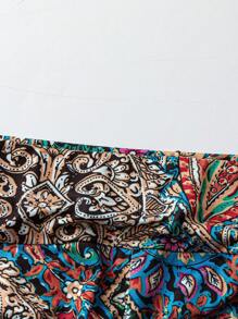 SHEIN Clasi 女士休闲佩斯利印花不对称下摆阔腿裤 - 彩色 - 查看 3