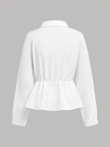 SHEIN Girlism Elegant Apricot Patchwork White Blouse Ruffled Long Sleeve & Wide Leg Pants Two Pieces Outfit, Vintage Style, Multi-Purpose Casual Wear For Teen Girls