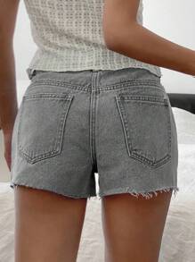 Livesso Women's Casual Pocket Frayed Hem Super Short Denim Shorts