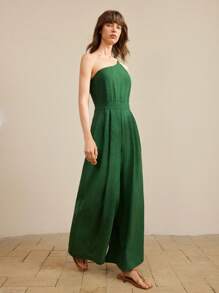 Ontre 2025秋冬女装，秋冬女装，返校季，万圣节，圣诞节，商务休闲，复古，优雅，百搭，基础款服装，纳什维尔服装，无袖，阔腿连体裤，波西米亚风，优雅阔腿，度假，海岛度假村，音乐节，不对称设计，性感时尚 - 綠色 - 查看 3