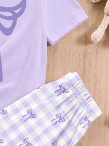 SHEIN Leap Crew Tween Girls Casual Lounge Set - Crew Neck Short Sleeve Top And Loose Pants 2pcs Pajama Set