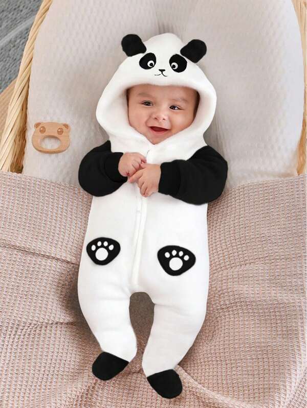 Pijamale cu imprimeu de broderie cu urechi de panda drăguț pentru nou-născuți, salopetă pentru sugari, haine de casă
