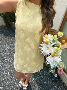 SHEIN LUNE Butter Yellow Romantic Yellow Sleeveless Mini Dress For Women, Suitable For Vacation, Date, Casual Daily Wear, Spring/Summer Vacation Outfits Woman  Birthday Dresses For Women Business Casual Woman Vacation Dress