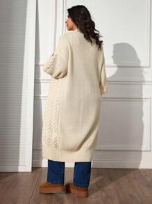 SHEIN Cottnline كارديجان خريفي أبيض بمقاس كبير، فضفاض وناعم، بتصميم عادي مريح، محبوك بتضفيرات بارزة، مناسب للإجازات والمكتب والمناسبات الرسمية - لون مشمشي - مشاهدة 2