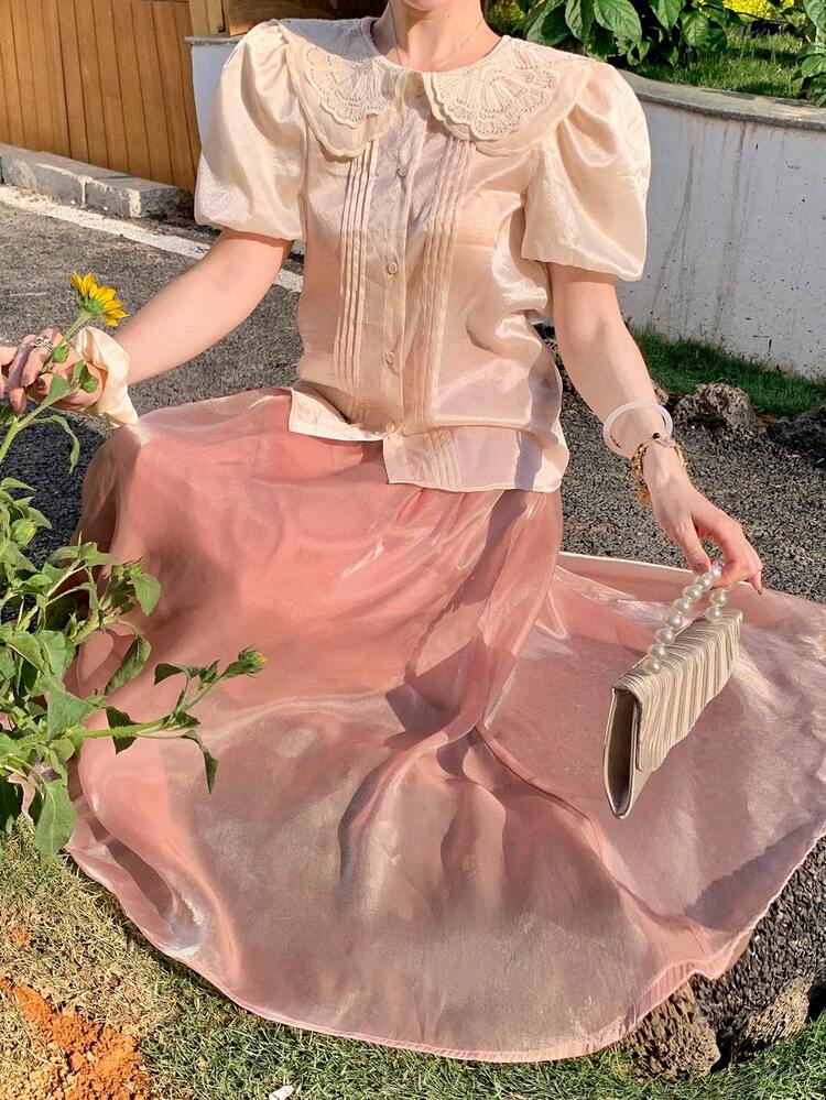 2pcs Women Casual Collared Short Sleeve Vacation Elegant Set Carnival