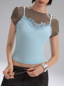 LYSMO Women's 2 In 1 Color Block T-Shirt - Spring/Summer 2025 New Arrival