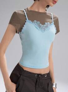 LYSMO Women's 2 In 1 Color Block T-Shirt - Spring/Summer 2025 New Arrival