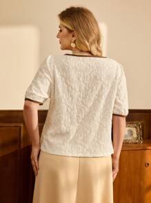 Vintamour 大码复古优雅女式 T 恤上衣针织提花方领休闲开衫女士度假装女士夏季装白色上衣夏季上衣女士西装女士生日装女士外出上衣女士夏季上衣女士白衬衫教堂服装女士夏季服装女士可爱上衣邮轮服装女士办公室服装女士衬衫女士白色服装女士纽扣衬衫女士工作服女士春季服装