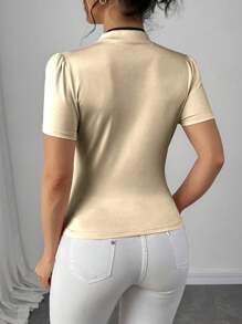 Elenzga Camiseta de cuello alto ajustada con logo de Tencent para mujer, de verano