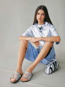 Solecia 夏季女士时尚亮片平底拖鞋 - 銀色 - 查看 6