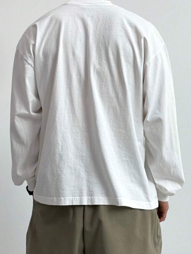 Letter Print White Men's Long Sleeve T-Shirt, Spring/Summer