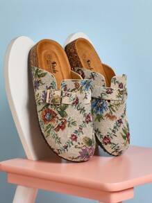 Mini mi Zuecos infantiles con suela de corcho y estampado floral, cómodos para ir del parque a la piscina - Multicolor - Ver 3