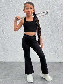 SHEIN Tânără, de culoare solidă, tricot decupat, maiou sport