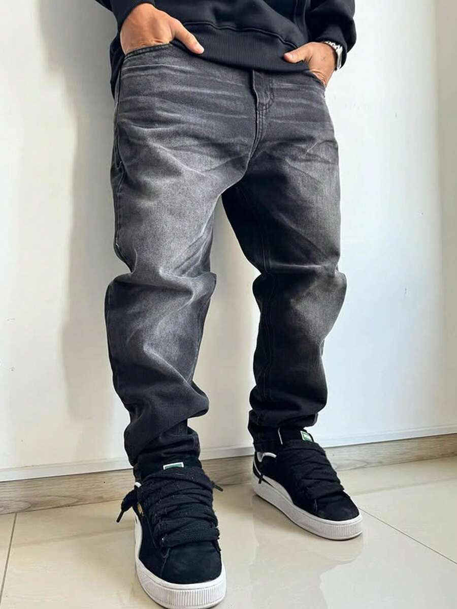 Manfinity Homme Men's Casual Rinsed Tapered Denim Jeans Going Out Urban Hang Out Vacation Work - Grey - View 1