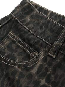 DAZY Quần short denim nữ dáng rộng in họa tiết da báo, quần short mùa hè. - Xám - Xem 6