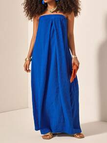 Veslaya 2025 新款夏季音乐节、复活节、圣帕特里克节、西部/波西米亚风格、生日派对、毕业典礼、学生装、日常休闲、百搭百搭、度假、邮轮、海滩、日光浴、模特、新款春夏休闲纯色纹理面料长款口袋连衣裙