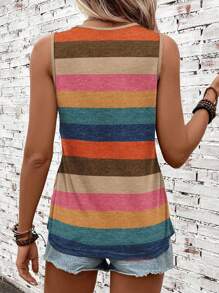 SHEIN LUNE Top de tirantes de cuello redondo a rayas de colores para mujer, apto para primavera y verano