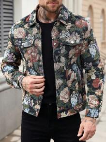 Manfinity Homme 男士复古提花图案休闲夹克，春秋季