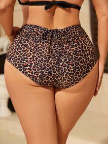 Swim Lushoire Plus Size Women Leopard Print Ruffle Detail Bikini Bottom Leopard Shorts Animal Print Swim Bottoms Swimsuit Bottoms For Women