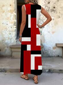 EMERY ROSE Casual Simple Color Block Pattern Dress For Women, Suitable For Summer,Bohemian Clothes Chic Dress - Multicolor - View 2